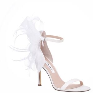 Nina Dollye Satin Feather Heels in Ivory